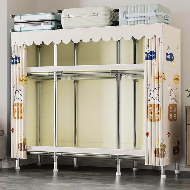 简易衣柜家用卧室结实耐用全钢架加粗加厚组装布衣柜出租房用收纳