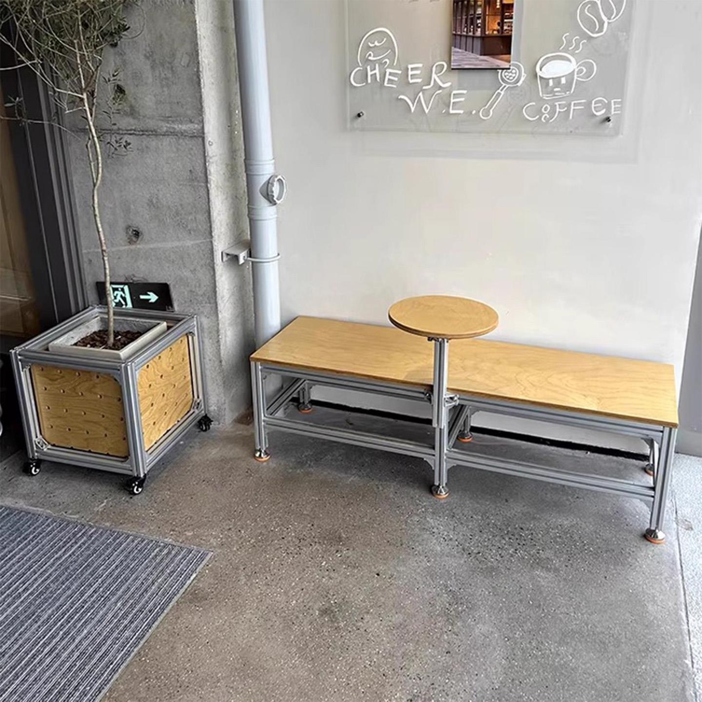 桦木海洋板长凳铝型材咖啡店奶茶店长椅餐厅外摆休闲椅餐饮休息椅