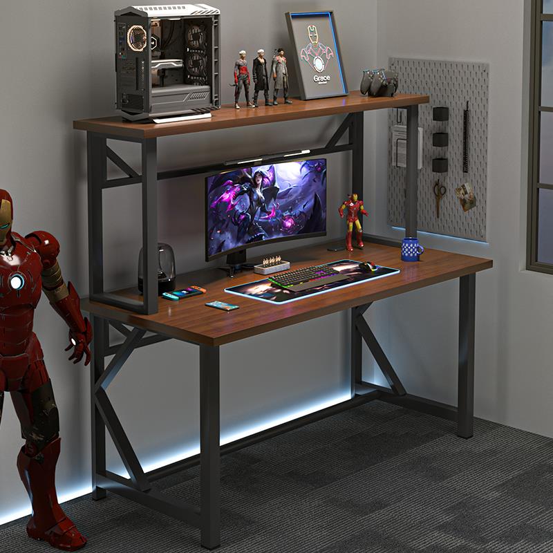 电脑桌书架一体桌学习办公家用简约书桌电竞桌上置机箱加厚网咖桌