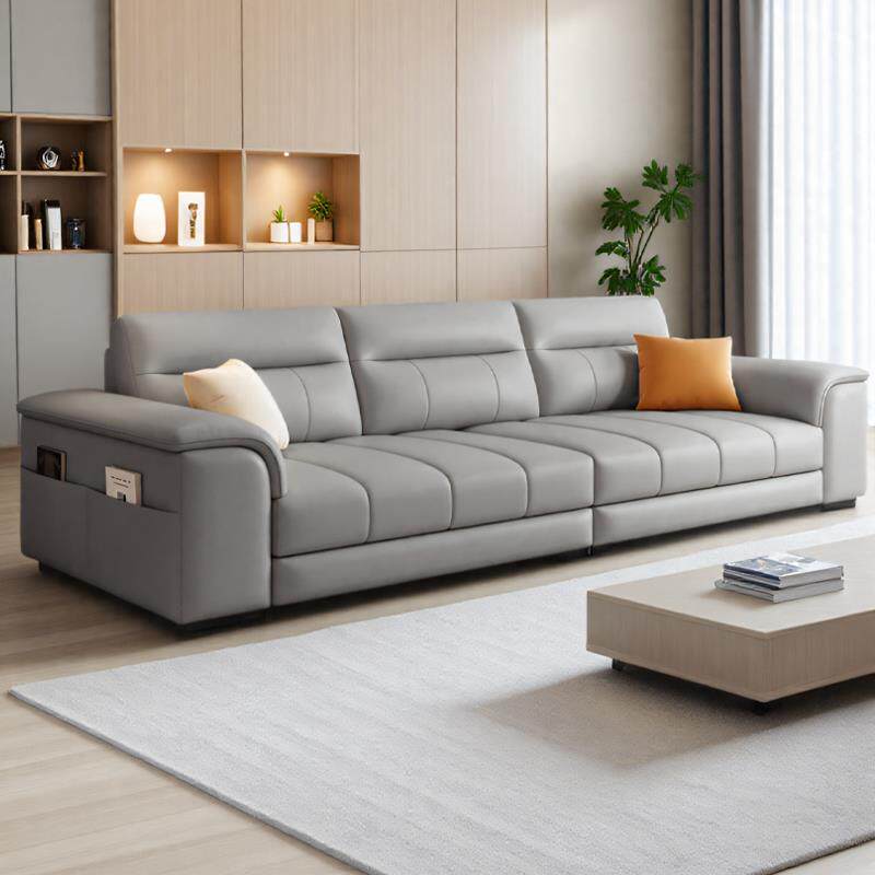 现代简约直排家用沙发奶油风科技布沙发客厅出租屋三人位真皮沙发