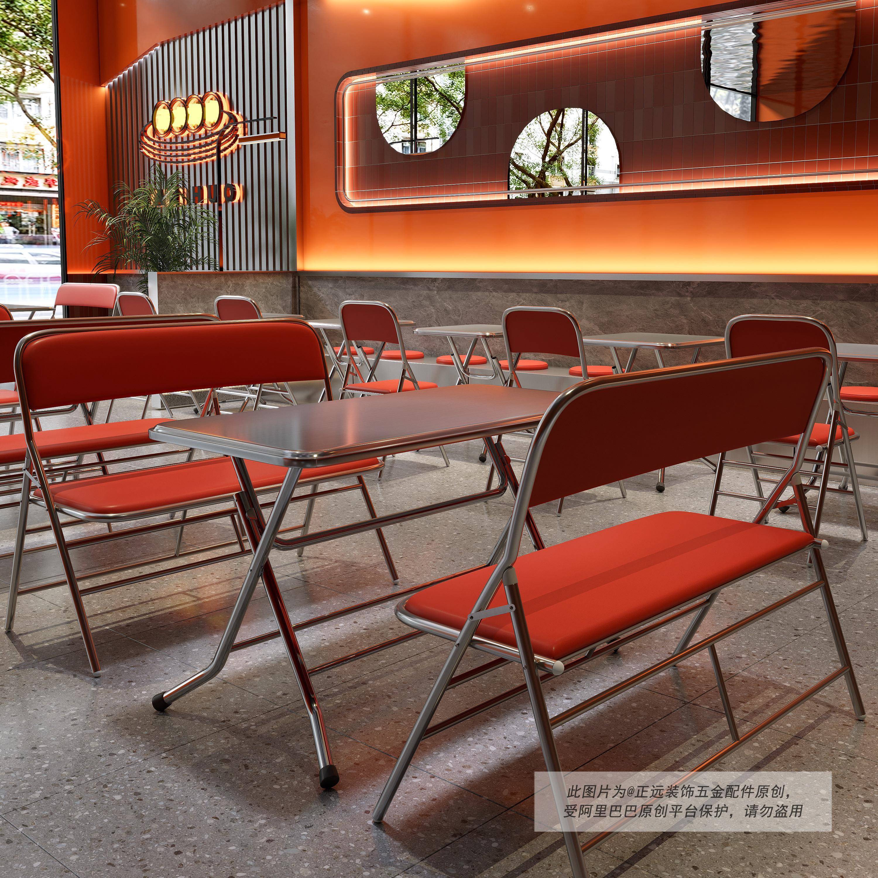 不锈钢桌子圆桌椅餐饮商用桌正方形折叠桌工业风长方桌可折叠餐桌