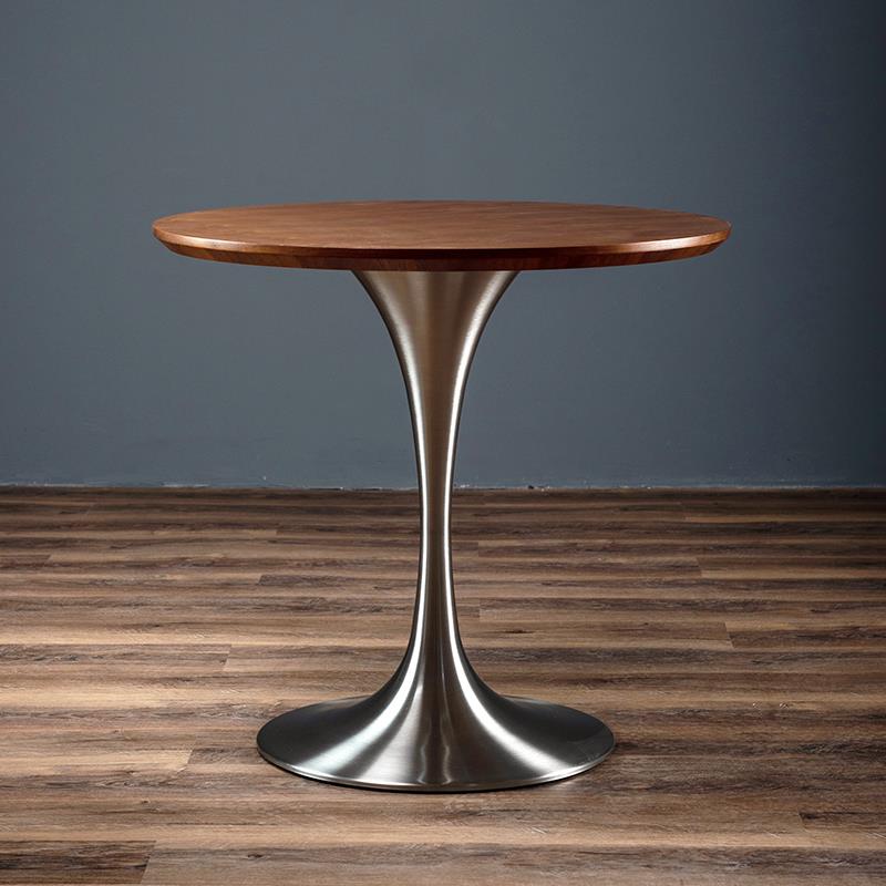 德宜客圆桌家用郁金香餐桌不锈钢商用咖啡厅饭桌子阳台洽谈小圆桌