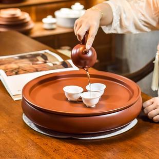 潮州原矿紫砂朱泥茶盘手工家用茶船圆形功夫茶具10寸14寸茶台壶承