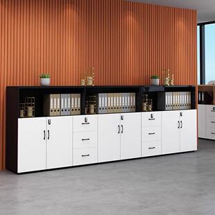 办公室矮柜文件柜木质隔断储物柜资料落地柜子长条带锁边柜办公柜