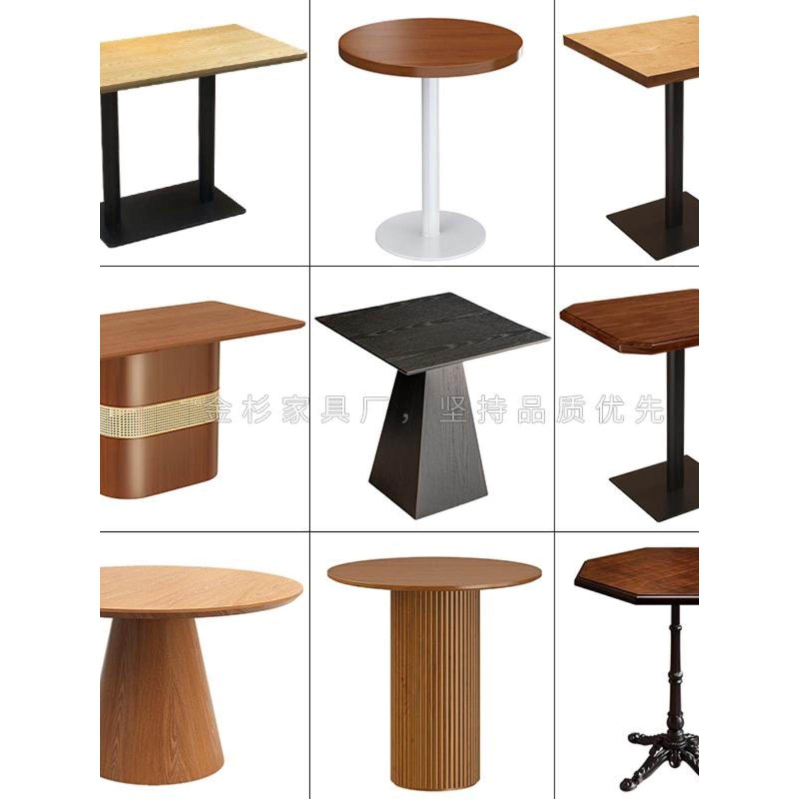 奶茶甜品店方桌设计师胡桃实木圆桌西餐厅餐饮商用餐桌咖啡馆桌子