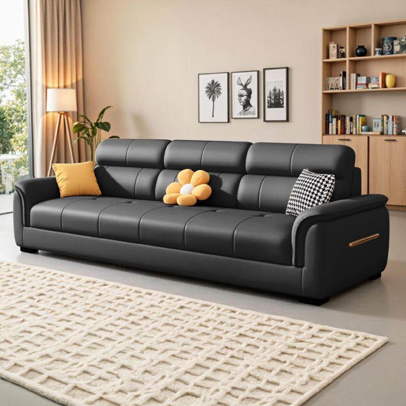 真皮沙发客厅现代简约直排家用小户型出租三人位防猫抓奶油风沙发