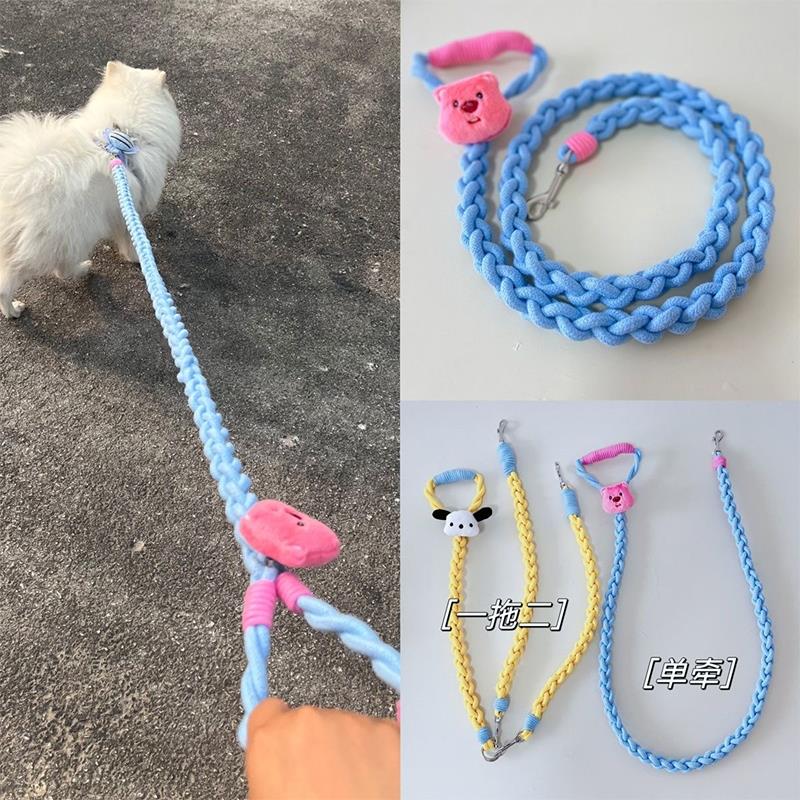 加粗宠物狗狗牵引绳遛狗绳中大型犬防爆冲长短款一拖二双头防挣脱