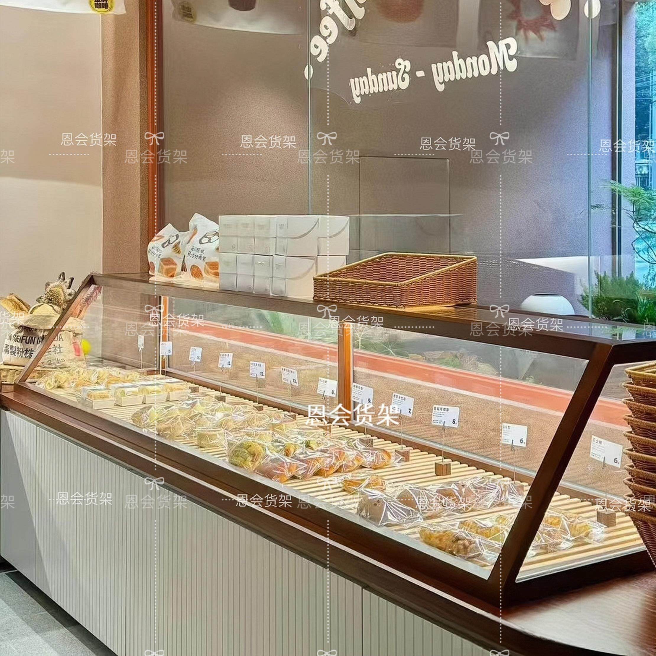 实木面包展示柜定制咖啡店司康柜日式烘焙玻璃柜甜品柜吧台展示柜