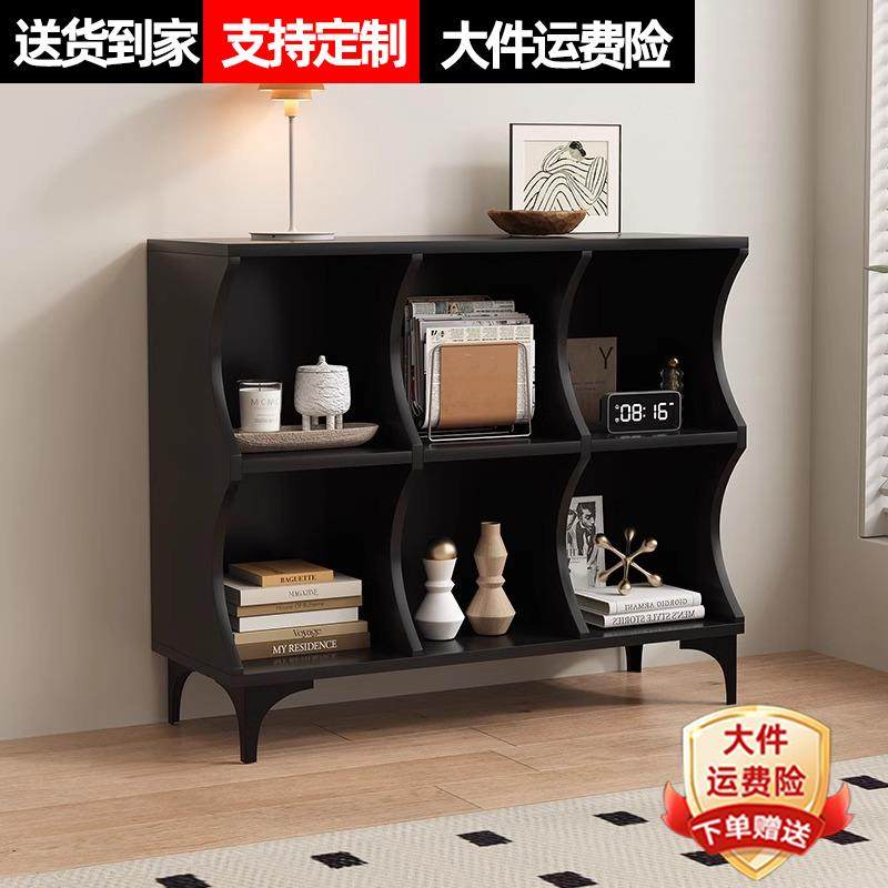 简约现代黑色书柜家用门厅储物收纳柜客厅柜餐边柜展示创意格子柜