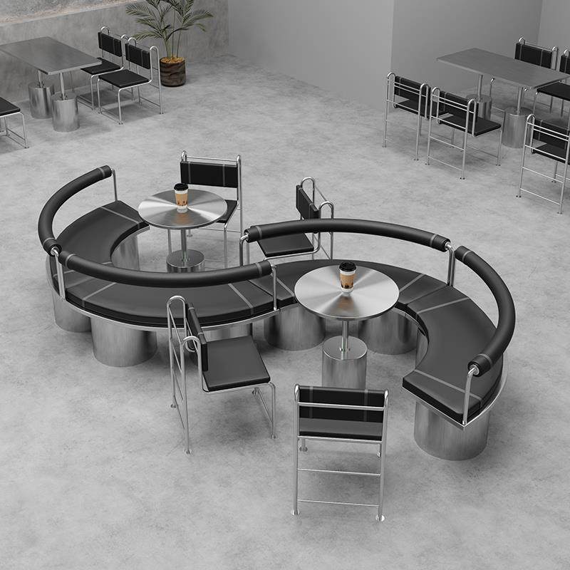 工业风奶茶店靠墙卡座沙发不锈钢半圆弧形咖啡西餐厅酒吧桌椅定制,商业/办公家具,卡座,淘宝优惠券,粉丝福利购,淘宝优惠卷