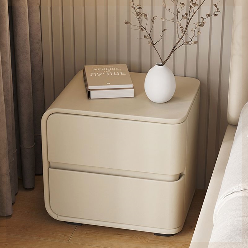 穗宝奶油风简约现代皮质床头柜轻奢小型实木卧室高级感免安整装床