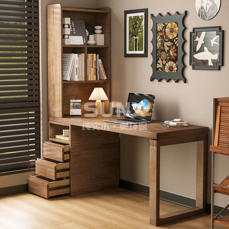 中古风全实木书桌书柜书架组合带抽屉书房写字台儿童学习桌电脑桌,住宅家具,电脑桌,淘宝优惠券,粉丝福利购,淘宝优惠卷