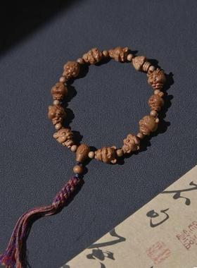 印度老山檀香雕刻十二生肖守护神单圈手串文玩把玩本命年饰品赠礼