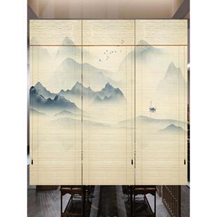 卷帘印花竹帘中日覆古门帘帘遮阳禅墨山水隔断挂画
