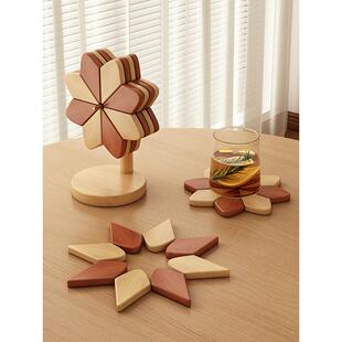 创意风车杯垫家用桌面多功能摆件装饰实木隔热锅垫防烫乡村田园风
