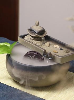 桌面石磨流水小喷泉摆件客厅庭院石槽搭配磨盘风水轮鱼缸水景陶瓷