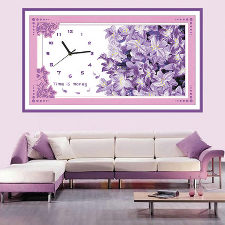 映美刺绣十字绣2025新款线绣时钟钟表闹钟挂钟适合餐厅卧室挂的紫