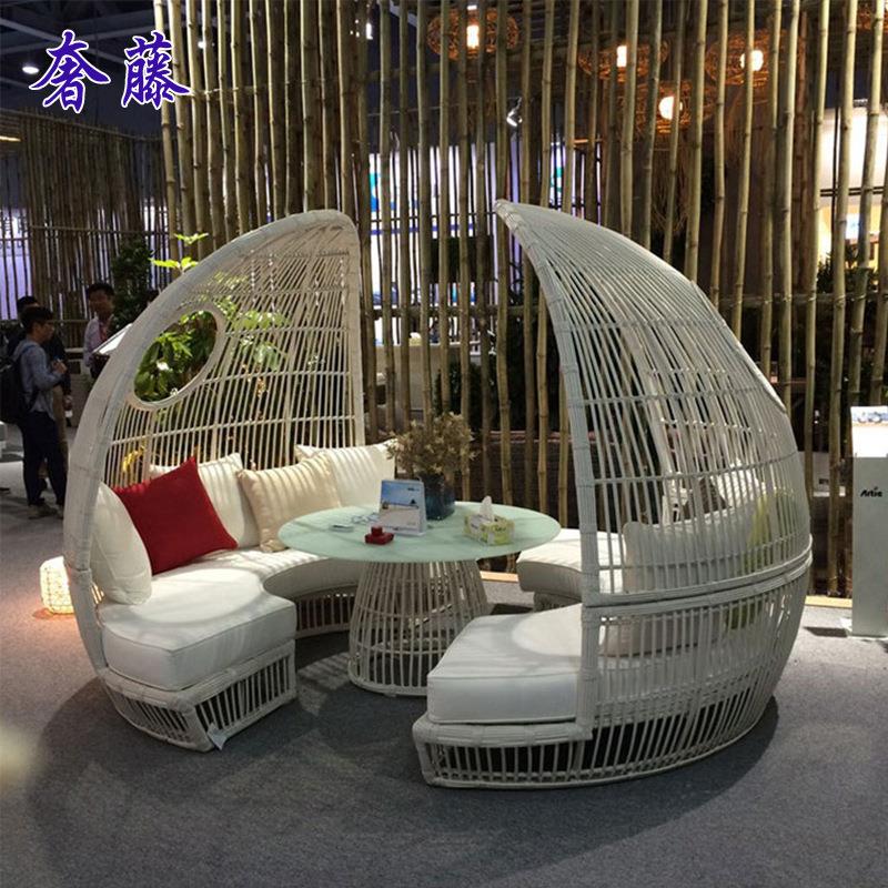 户外藤编躺床庭院外休闲鸟巢沙圆床沙店发别墅酒露天圆室445形发