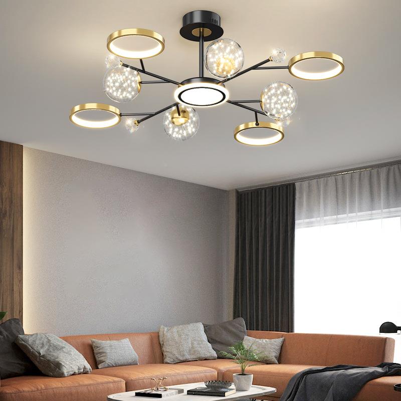 客厅吊灯2欧02全2年组新款现代简约大气轻奢大厅北灯具LG898-黑合