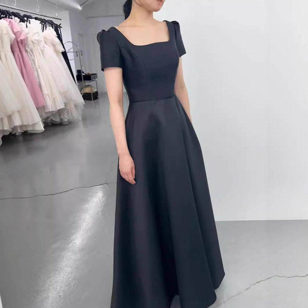 法式轻婚纱缎面简约短袖遮手臂小众级感订婚领证小礼服出门纱女