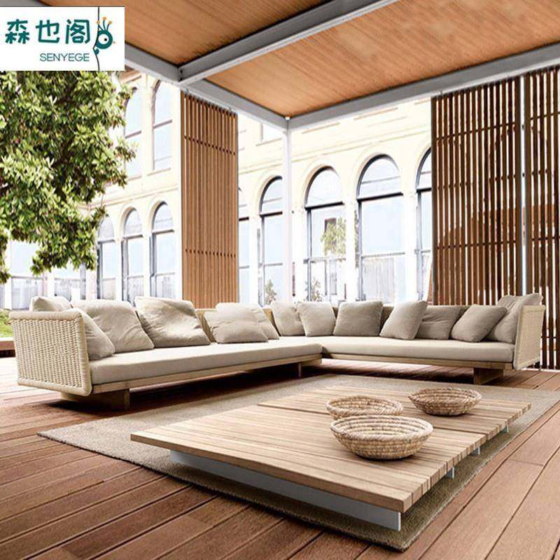 北欧户外休闲沙发防水防晒藤椅室外酒店庭院花园露台柚木藤编组合,住宅家具,户外沙发,淘宝优惠券,粉丝福利购,淘宝优惠卷