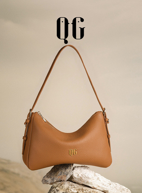 QG包包女2025新款头层牛皮单肩斜挎包通勤松弛感大容量小方包女