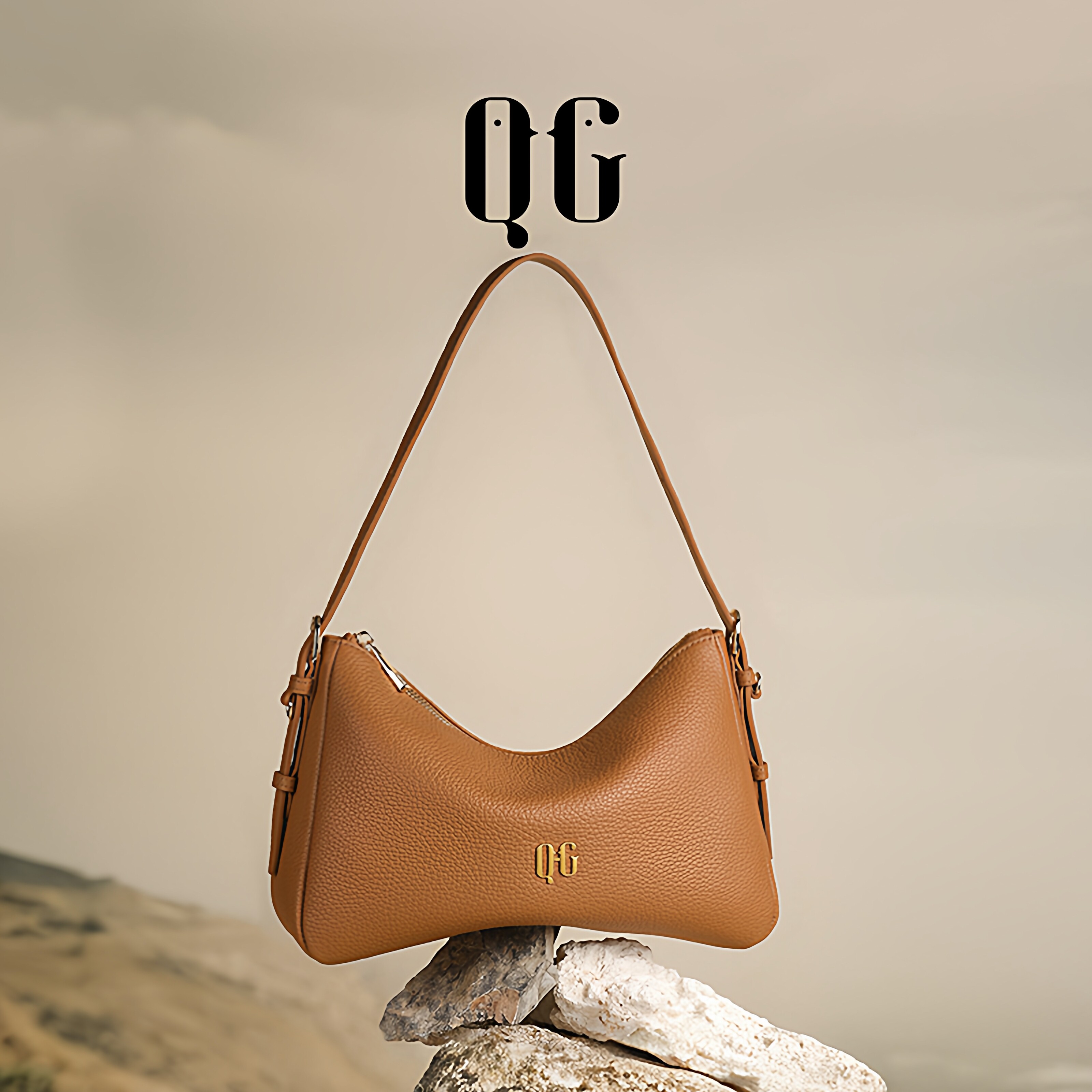 QG包包女2026新款头层牛皮单肩斜挎包大容量软皮hobo包女
