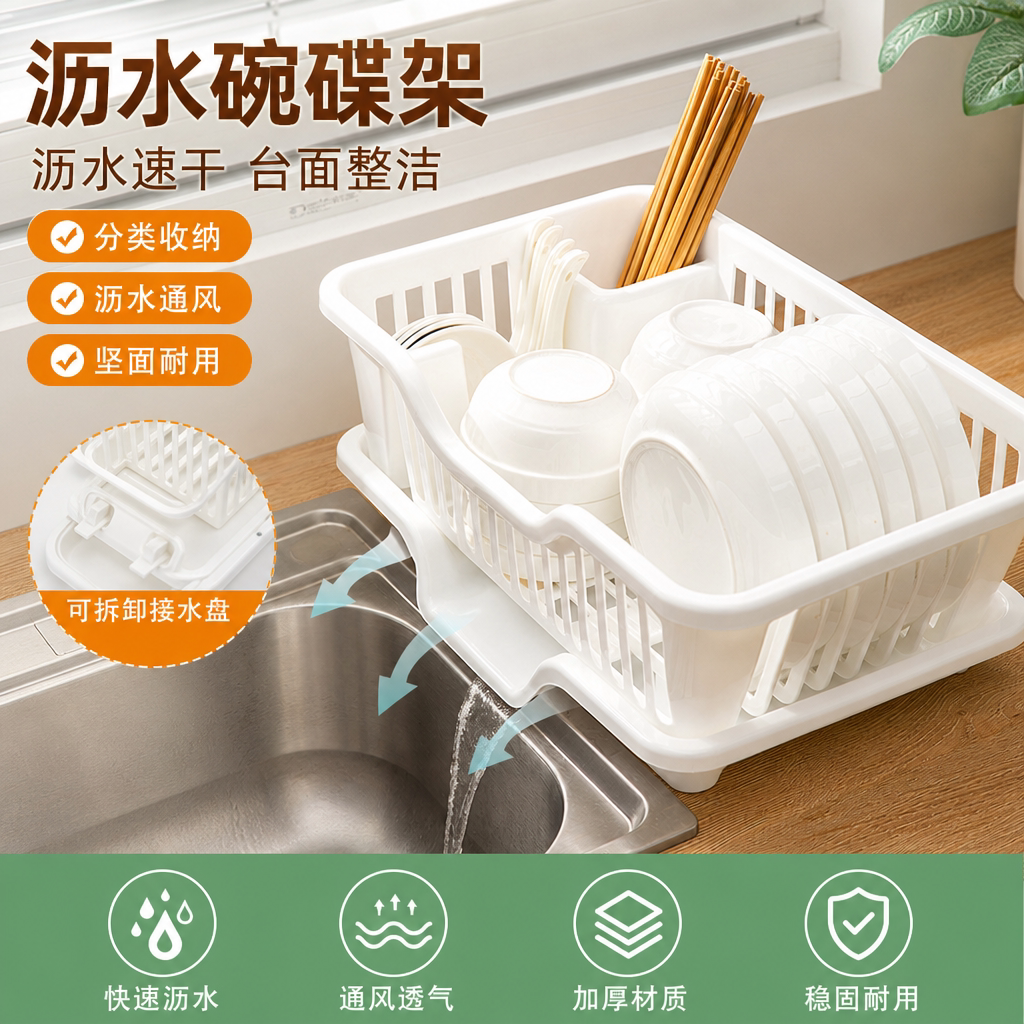 厨房沥水碗碟架餐具收纳架水槽台面置物架家用碗筷收纳盒碗柜整理
