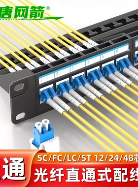 大唐网箭 直通式光纤配线架SC12芯24芯直通型FC/LC48芯ST模块光跳线配线架免熔接直插式24口机架式光纤配线架
