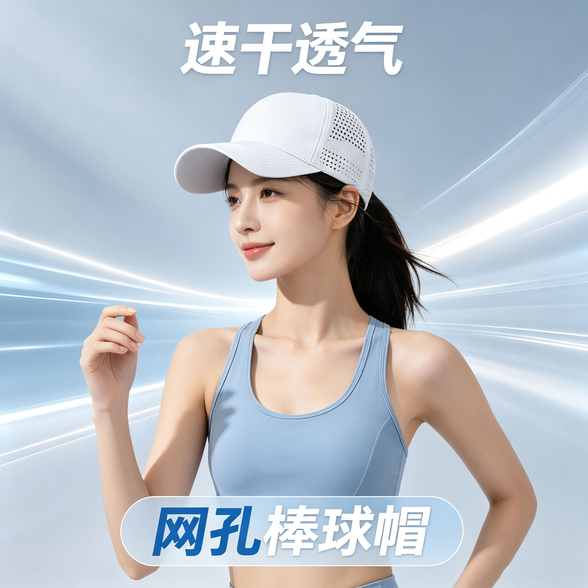 白色透气网孔棒球帽男女夏季轻薄速干透气防晒遮阳帽户外鸭舌帽子