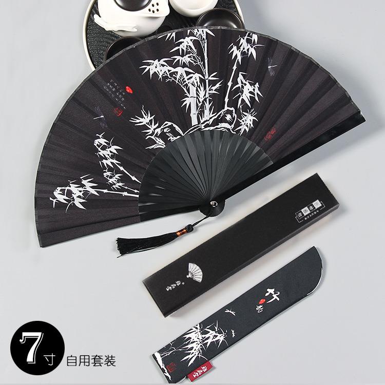 扇子折扇中国风男士古风黑色小扇少儿随身折叠扇夏季女式竹扇