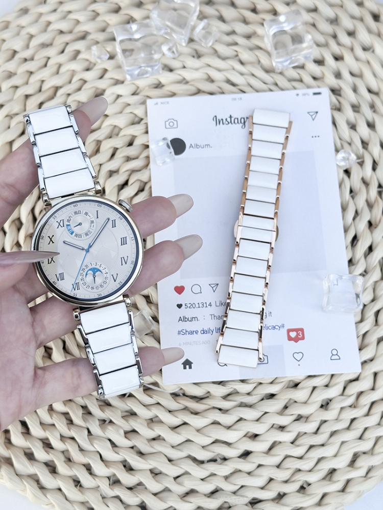 适用荣耀手表2e表带女士陶瓷新款专用金属替换炼荣耀亲选ROSSINI