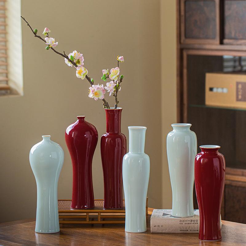 景德镇仿宋陶瓷花瓶新中式摆件复古文人插花手工花器茶席桌面装饰