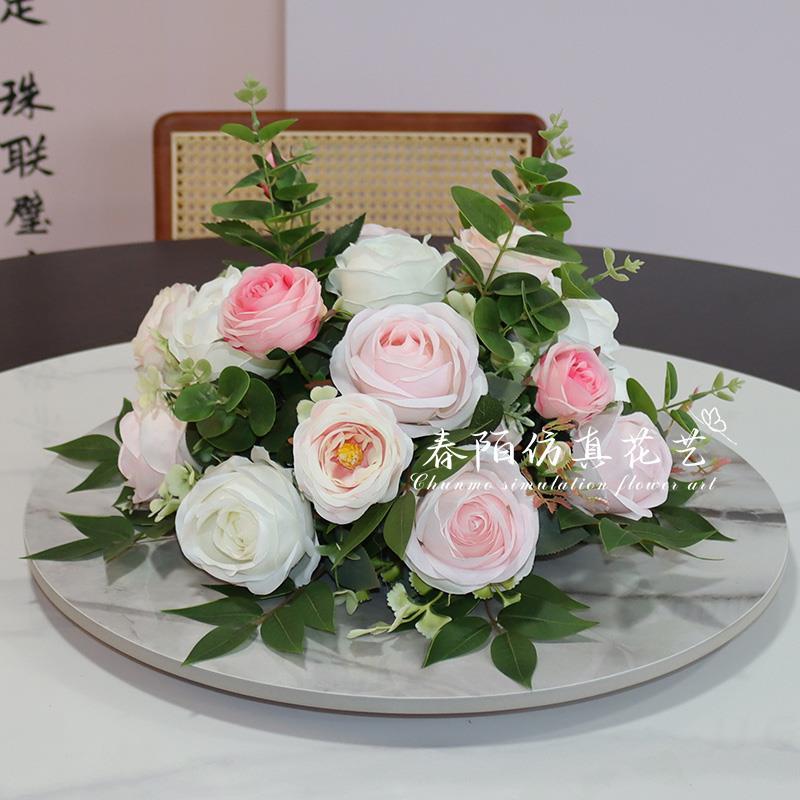 彷真花摆设客厅电视柜餐桌转盘花摆花空调柜机顶圆形桌花摆放花艺