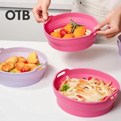 otb空气炸锅专用烤盘食品级硅胶耐高温蒸盘烤箱烘培蛋糕模具托盘