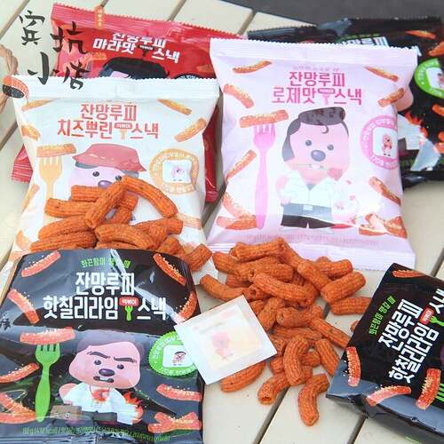 韩国cu便利店啵乐乐loopy露比玫瑰辣奶油炒年糕脆条膨化零食80g