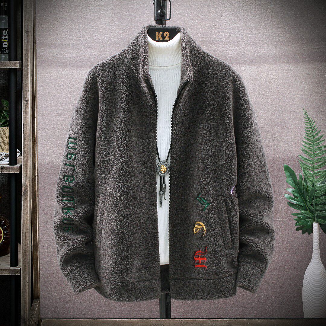 美立森冬季新款男生韩版立领加厚潮流印花颗粒绒情侣外套 2057