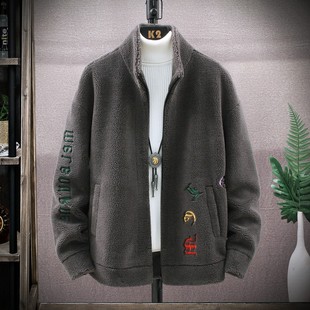 潮流印花颗粒绒情侣外套 男生韩版 2057 新款 冬季