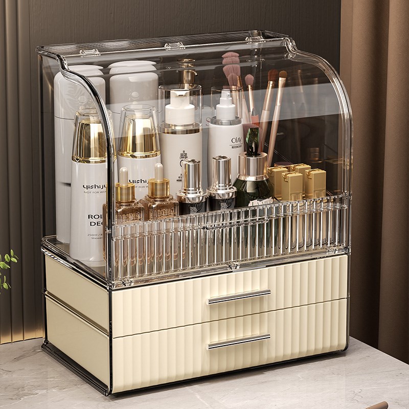 精品化妆品收纳盒桌面抽屉式整理盒防尘大容量梳妆台高级感面膜置