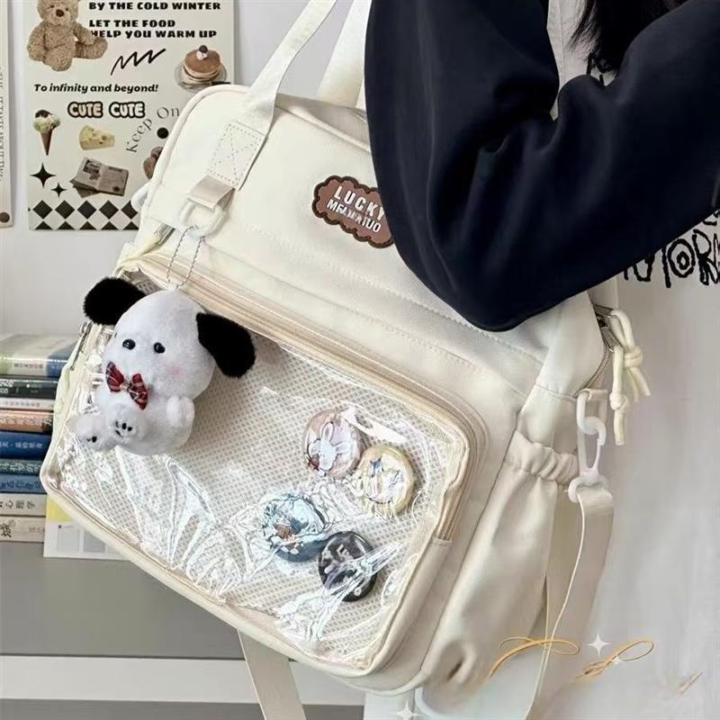学院风百搭高颜值单肩包斜挎包软妹少女大容量吧唧痛包两用双肩包