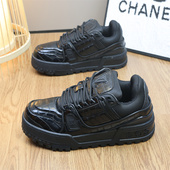 轻奢驴家男鞋 情侣休闲鞋 黑色厚底内增高板鞋 百搭胖丁学生面包鞋