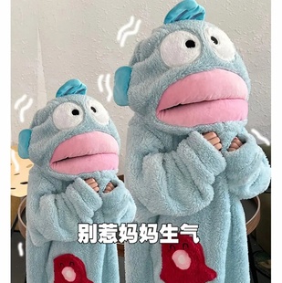 汉顿小丑鱼儿童大人连体睡衣冬季加厚珊瑚绒保暖搞怪亲子家居服