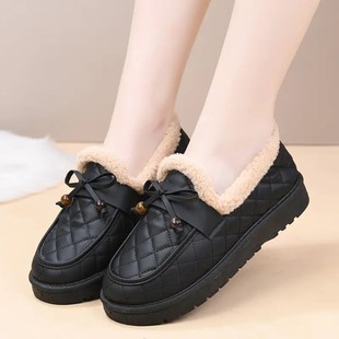 冬季新款女棉鞋老北京布鞋加绒加厚软底一脚蹬妈妈鞋纯色乐福棉鞋