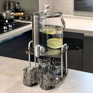 大容量家用凉水壶水果茶可乐饮料桶 轻奢冷水壶带龙头玻璃水瓶套装