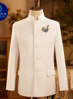 男童中山装传统西服中国风小西装白色复古民国风诗词朗诵演出服装