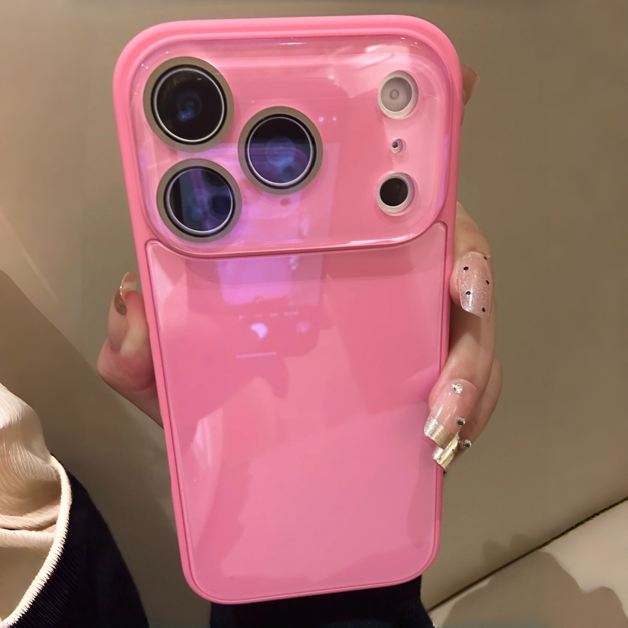 水晶镜头冰感玻璃适用苹果17promax手机壳iPhone16/15promax高级感纯色14/13亮面耐脏简约男女款奢华蔷薇玫粉