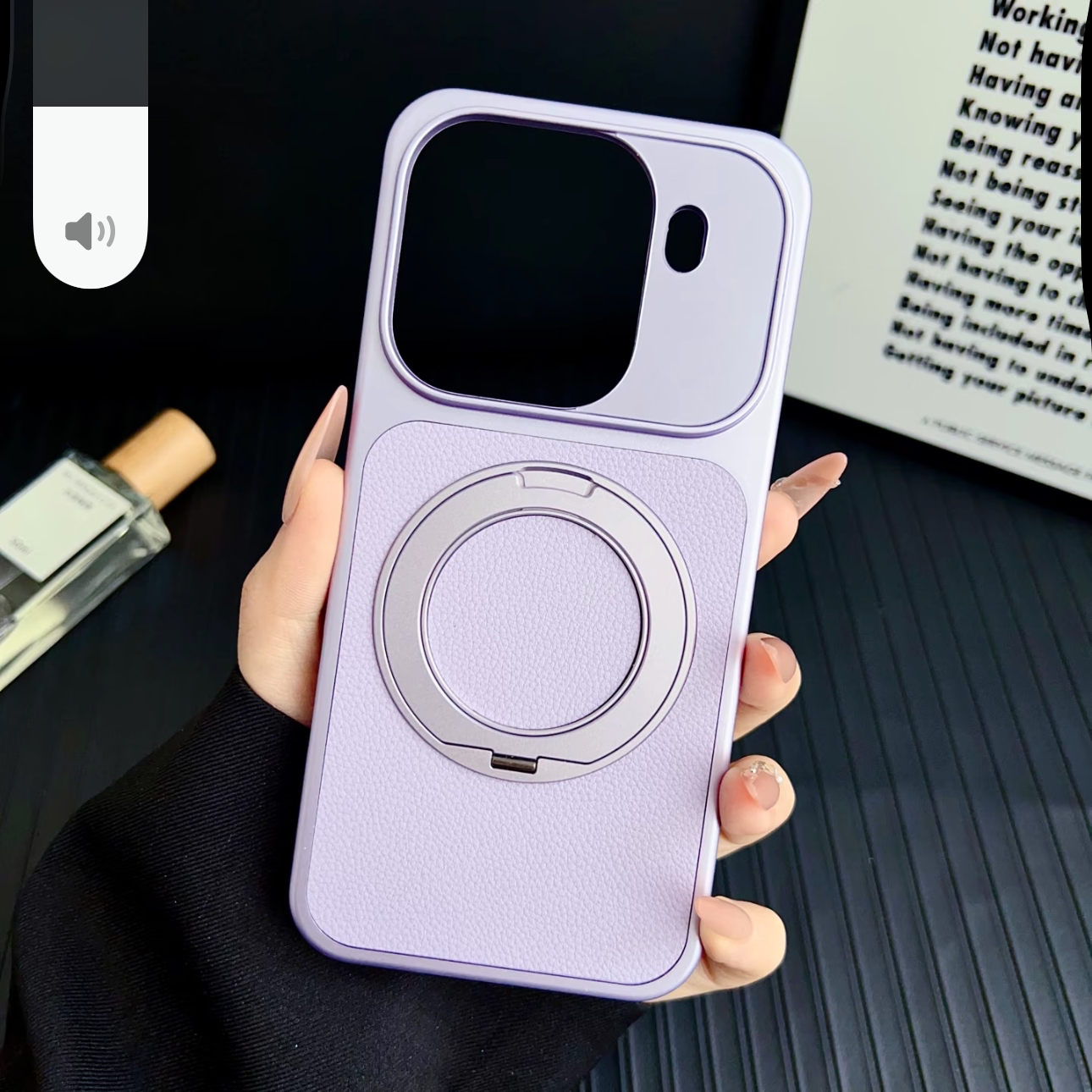 360磁吸旋转支架荔枝纹适用oppofindx9pro手机壳findx8s+轻薄vivox300pro电镀x200s男女nova15/14紫色magic8