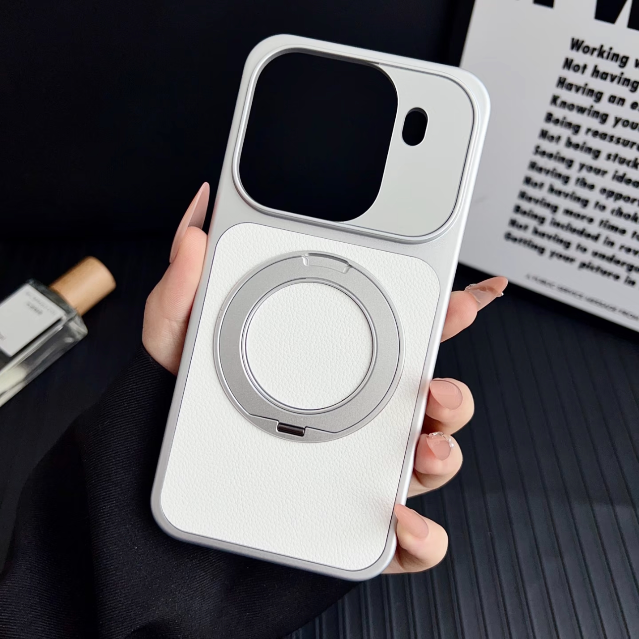 360磁吸旋转支架荔枝纹适用oppofindx9pro手机壳findx8s+肤感vivox300pro电镀x200s男女nova15/14白色magic8