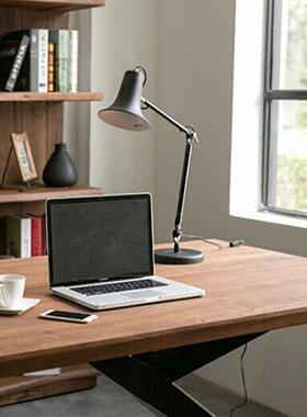 北欧实木书铁艺l桌oft条读桌子K-010设计师长工作桌椅创意图书馆