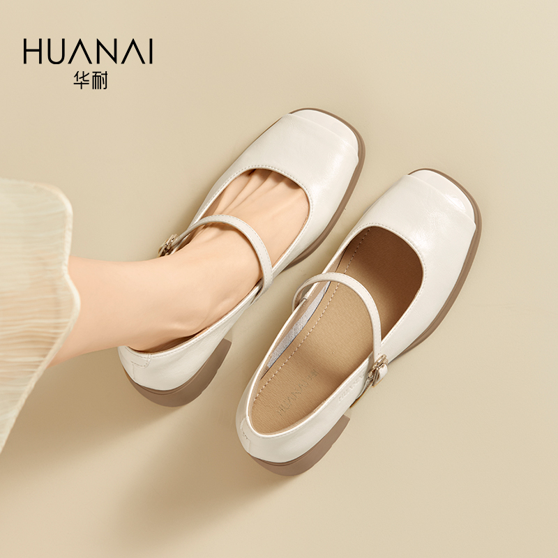 华耐粗跟厚底玛丽珍女鞋